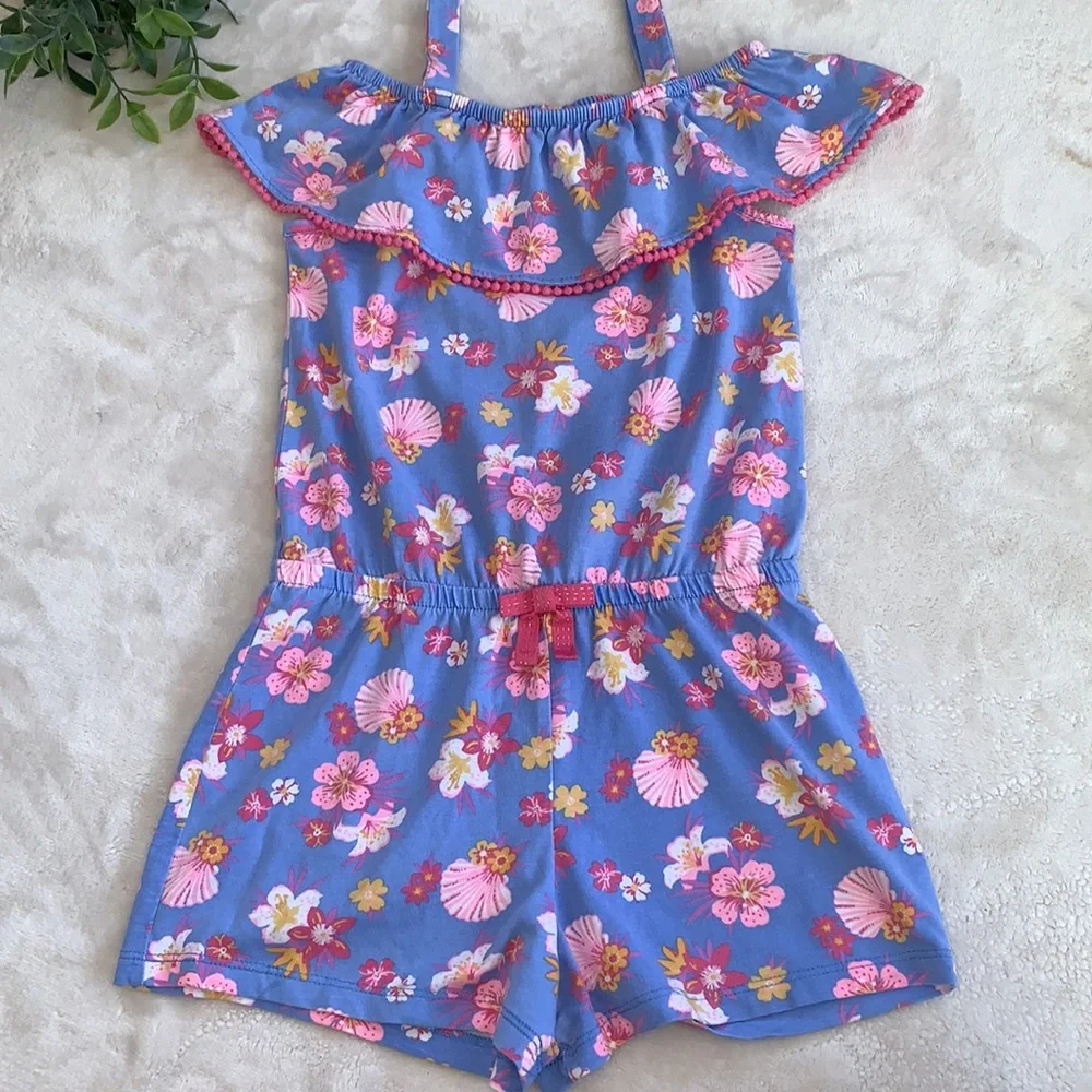 Tommy Bahama Blue Tropical Romper EUC Floral & Shells